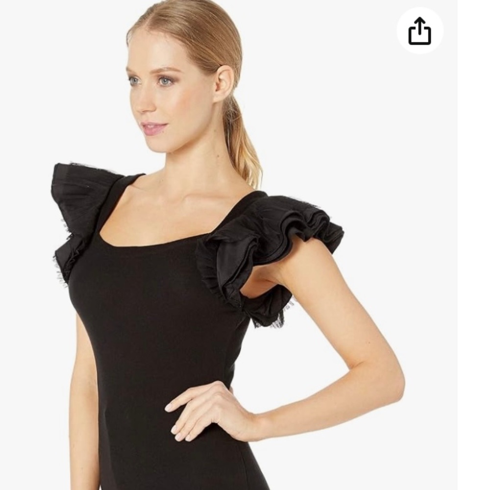 BCBGMaxAzria  Organza Mirabelle Ruffle Shoulder Top, Black, Size M